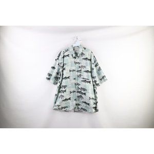 Vintage 90s Columbia Mens 2XL Fish All Over Print Short Sleeve Button Shirt